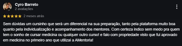 Avaliação cinco estrelas de Cyro Barreto sobre a individualização e o acompanhamento dos mentores