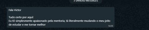 Mensagem de aluno agradecendo aos mentores da AM