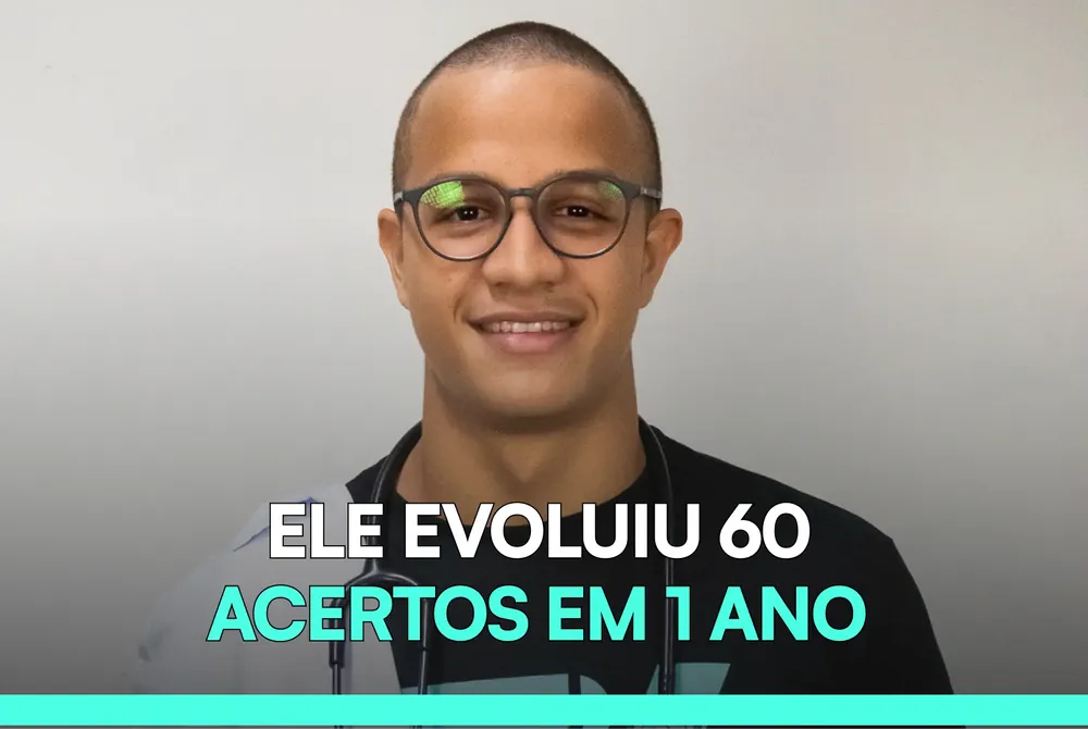 João Pedro, aluno da AM, com o texto "Ele evoluiu 60 acertos em 1 ano"