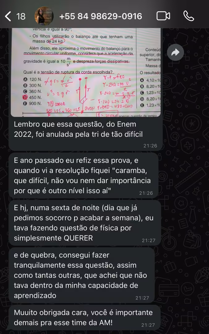 Depoimento de aluno
